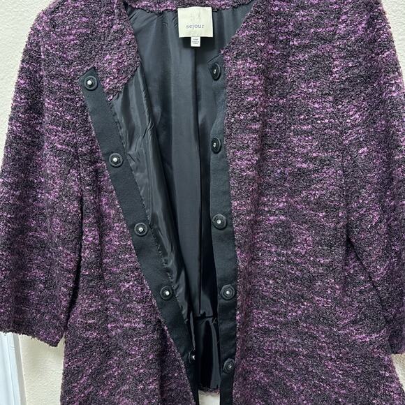 Sejour Nordstrom Boucle Lined Jacket 3/4 Sleeve Snap Close 14W Purple Black - Picture 4 of 7